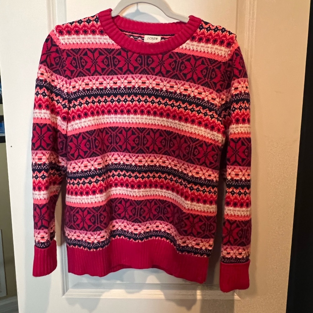 Bright Pink Fairisle Sweater. JCrew Size Medium